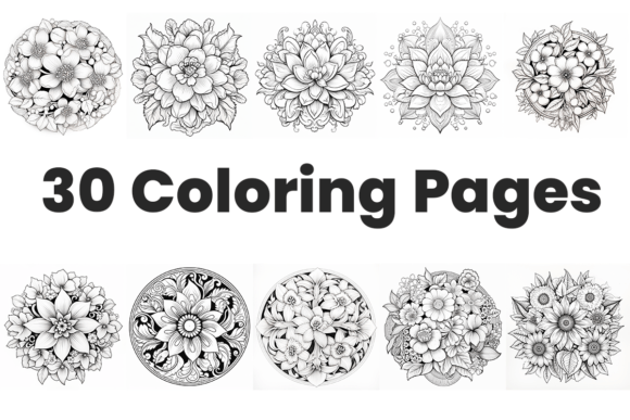 Download Set of 30 Floral Mandala Coloring Pages - Floral mandala Collection