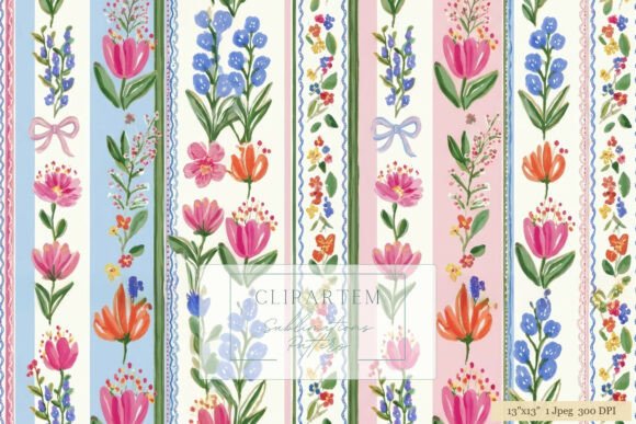 Download Floral Stripe Watercolor Pattern Design - Premium Resources